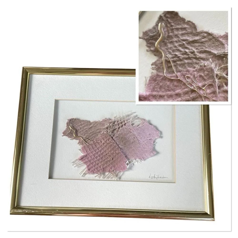 Artist Kathy Shelton Gold Framed Abstract 3D Art Piece Purple Pink Gold